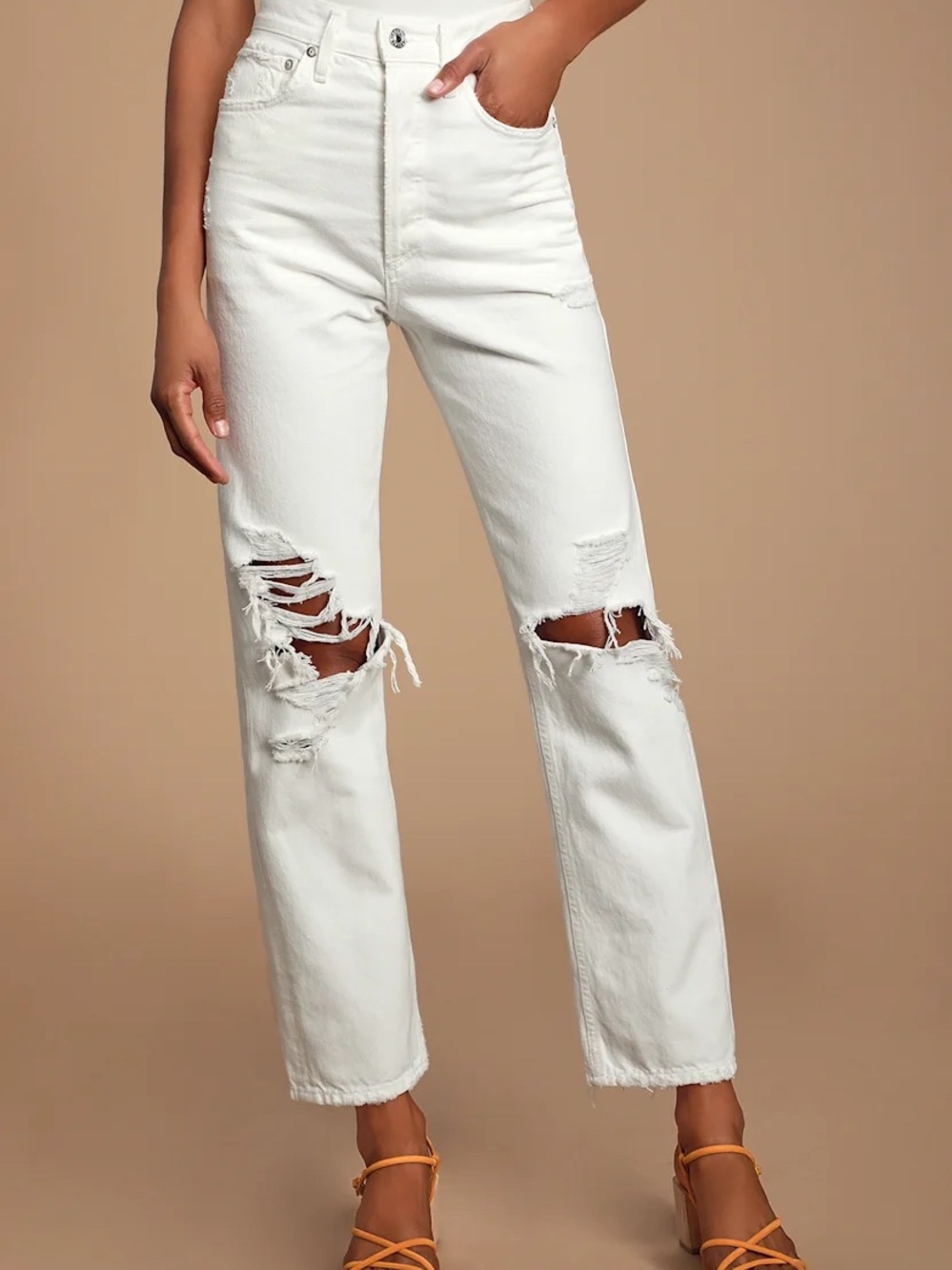 AGOLDE White Distressed Ripped Straight Leg Jeans Size 27 High Rise